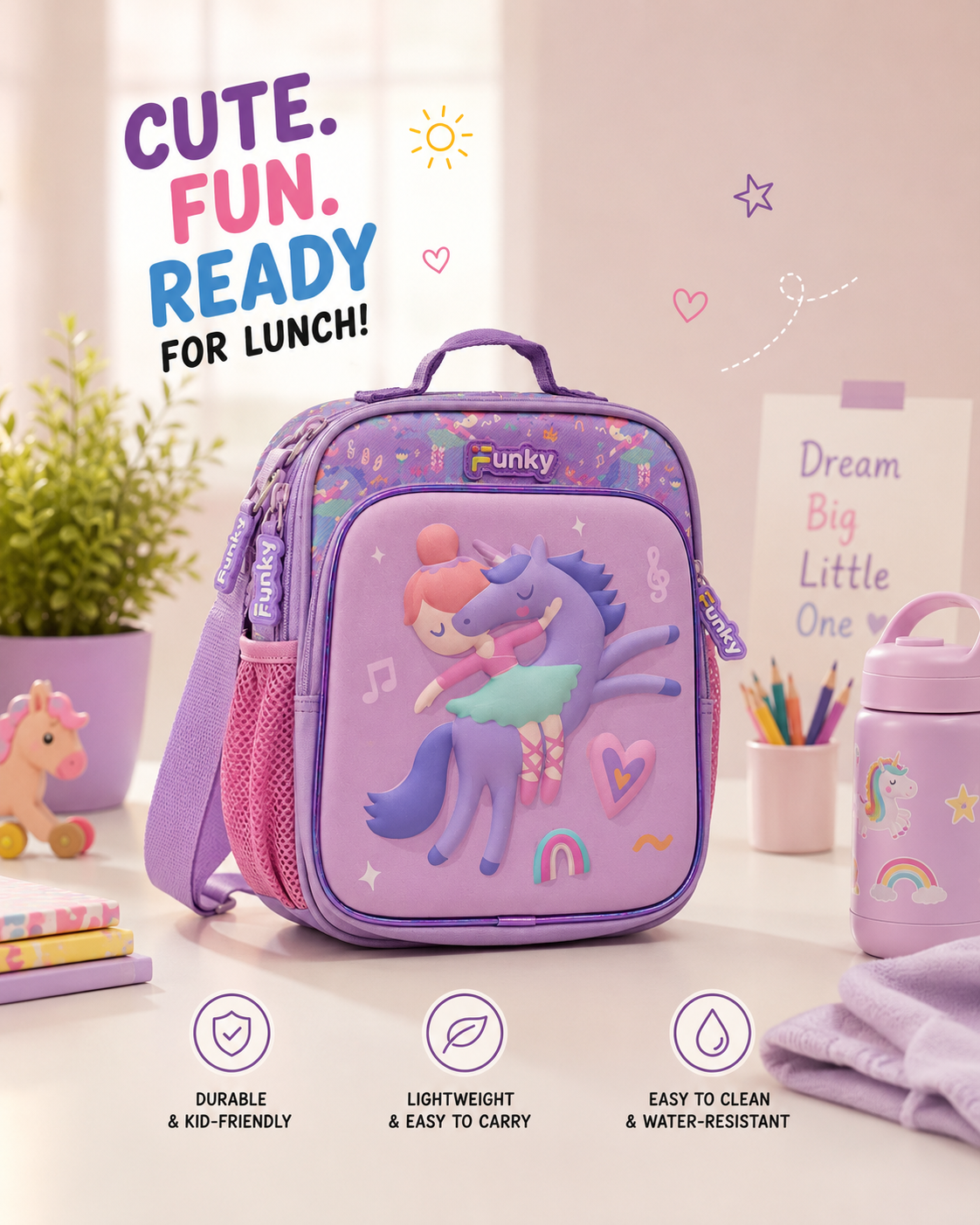 Character Kids Lunch Bags – Kuromi, Unicorn, Dinosaur & Superhero Prints.