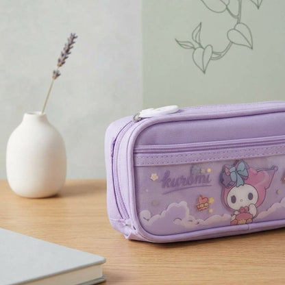 Cute Sanrio My Melody & Kuromi Double-Layer Pencil Pouch – Pastel Design