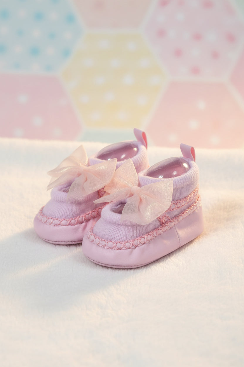 Baby Girl Pink Bow Booties
