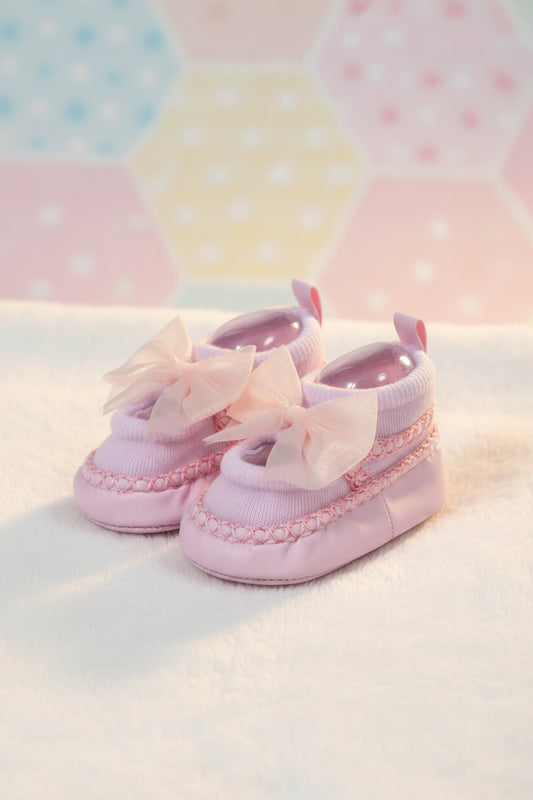 Baby Girl Pink Bow Booties