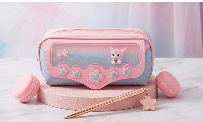 Sakura Dreams Model 3317 – Aesthetic Pastel Pencil Case with Floral Charms