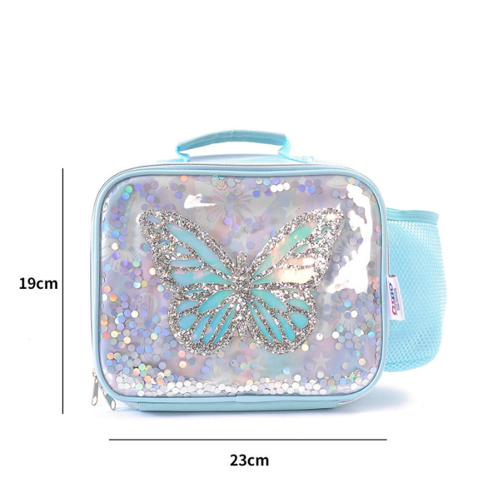 Sparkle 3D Butterfly Kids Lunch Bag – Lightweight & Reusable Shiny Sequin Holographic Finish