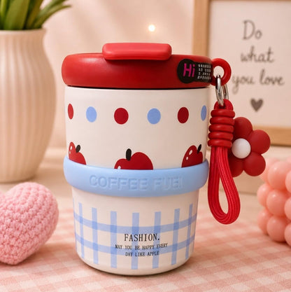 Korean Flower Charm Travel Tumbler 350ml | Cute Portable Coffee Cup