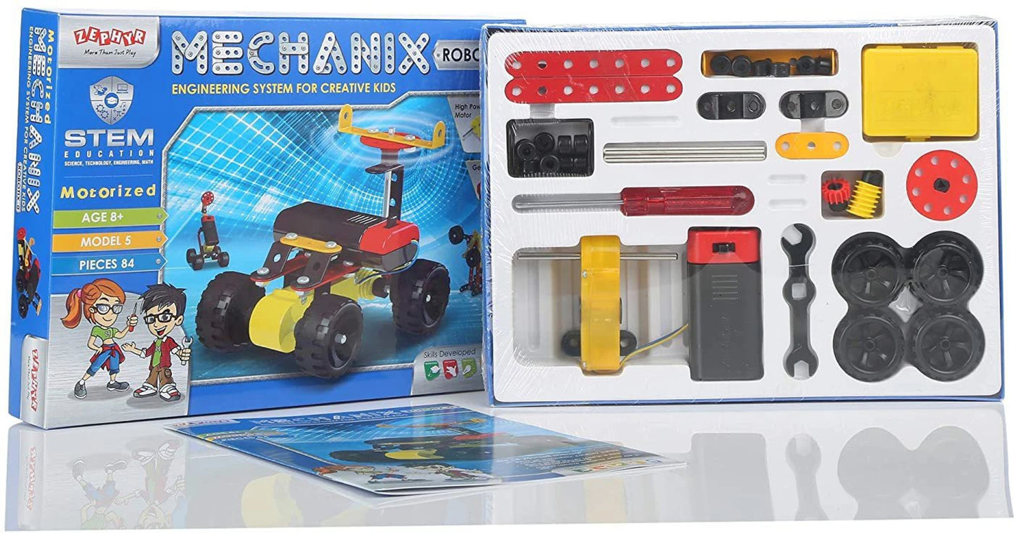 Mechanix Motorized Engineering STEM Kit – 84 Pieces, 5 Models